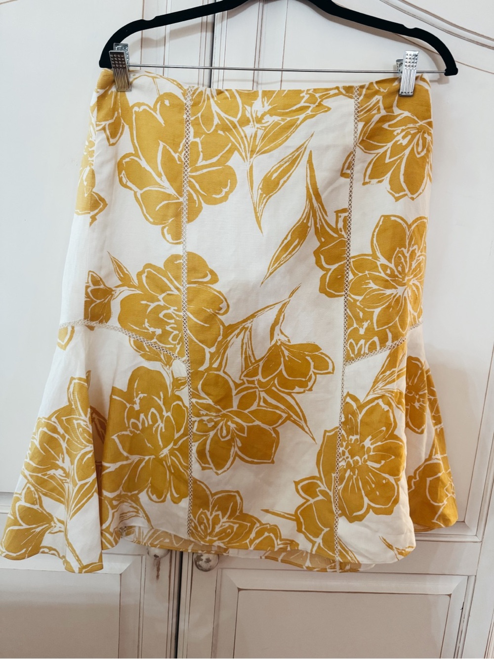 Ann Taylor White Skirt with Mustard Floral Print